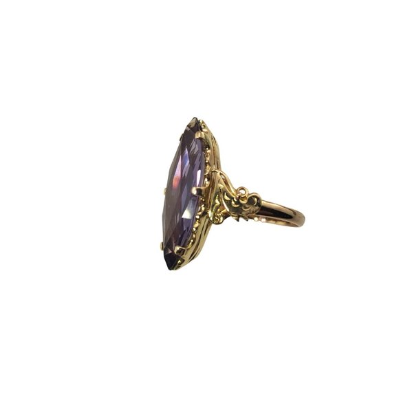 Vintage 14 Karat Yellow Gold Simulated Amethyst Ring Size 7 #12086 - Picture 3 of 8